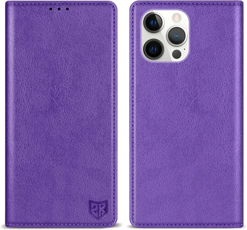 Vista 11 de ZZXX Funda tipo cartera para iPhone 13 con bloqueo RFID, soporte de ranura para tarjetas, funda protectora de cuero magnético fuerte plegable