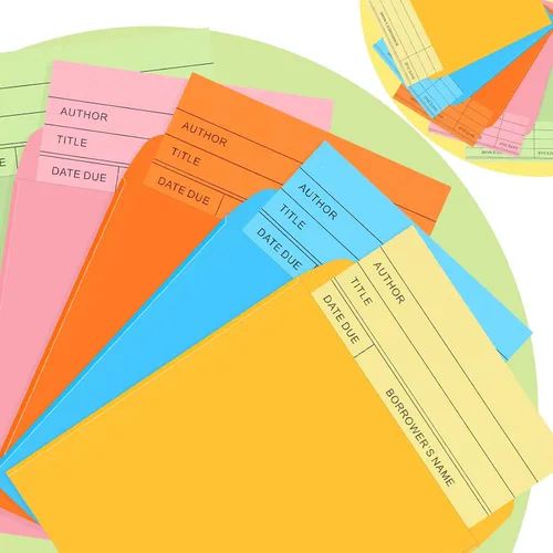 Vista 5 de 200 sobres de bolsillo para biblioteca y tarjetas para libros, incluyen 100 sobres de bolsillo autoadhesivos y 100 suministros de biblioteca