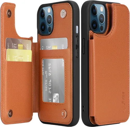 Vista 10 de Arae Funda para iPhone 15 [6.1 pulgadas] - Funda tipo cartera con bolsillos para tarjetas de piel sintética con tapa trasera para iPhone 15 de 6.1