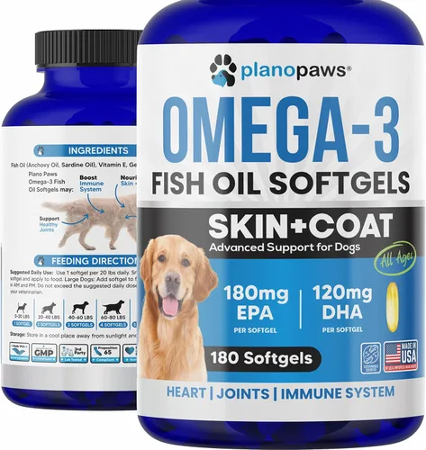 Vista 9 de Aceite de pescado Omega 3 para perros, 90 cápsulas blandas, piel, abrigo, soporte para el desprendimiento Dog Supplement for Allergy, Itch Relief