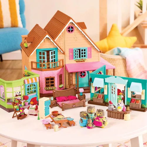 Vista 3 de Li'l Woodzeez Pass – the – Pasta Restaurant Playset – Juego de casa de muñecas de 41 piezas con mesa, bancos, comida y accesorios para juegos de rol