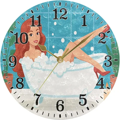 Vista 14 de JUNZAN Reloj de bañera con vino romántico espumoso y velas, reloj de pared silencioso de 10 pulgadas, pequeño reloj redondo, decoración de cocina