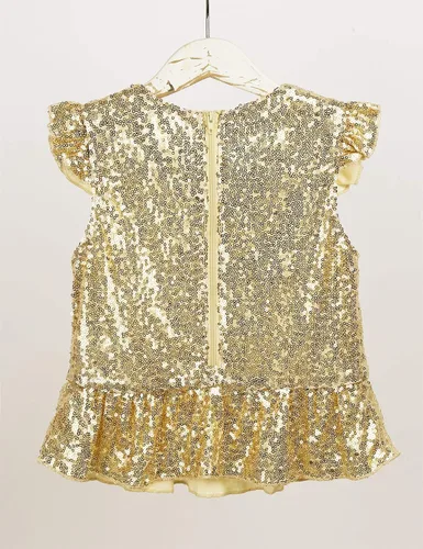 Vista 4 de TiaoBug Camiseta de fiesta para niñas, disfraz de sirena con lentejuelas y volantes adornados, chaleco para Halloween, carnaval, cumpleaños