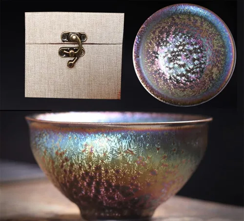 Vista 7 de Colorido JianZhan Tenmoku Taza de té Cuenco de artesanía china antigua Taza de la colección de diseñador, ceremonia de estilo antiguo hecho a mano