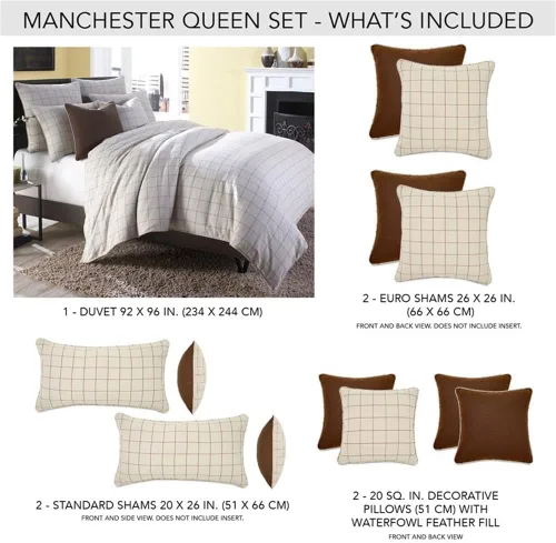 Vista 3 de Michael Amini Juego de colcha y edredón Manchester de 7 piezas, tamaño Queen, beige/marrón