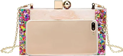 Vista 2 de EROGE - Bolso de mano de acrílico con diseño geométrico colorido para mujer