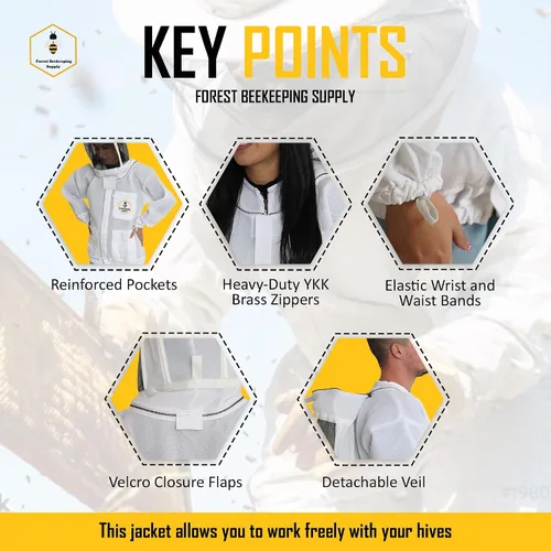 Vista 5 de Chaqueta de abeja ventilada con capucha de velo de esgrima - Chaqueta de apicultor de malla de aire ultraligera