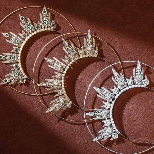 Vista 8 de Diadema de corona dorada con halo Diadema con pinchos, corona de halo Surburst