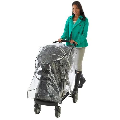 Vista 8 de Nuby Protector de lluvia para cochecito de correr, funda transparente para cochecito con bolsillo de almacenamiento, solo se adapta a la mayoría