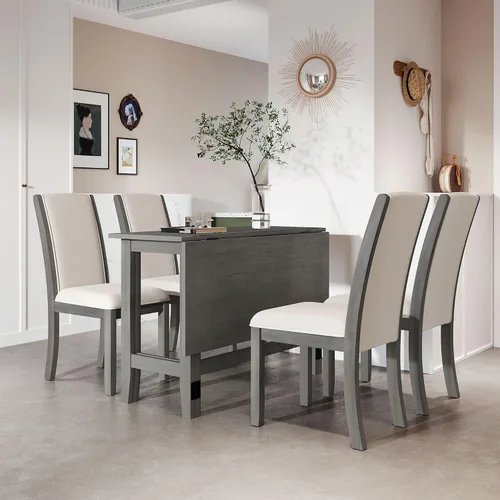 Vista 3 de LUMISOL Mesa de comedor plegable de hojas colgantes de granja, mesa de cocina de comedor abatible que ahorra espacio para 4, mesa de comedor