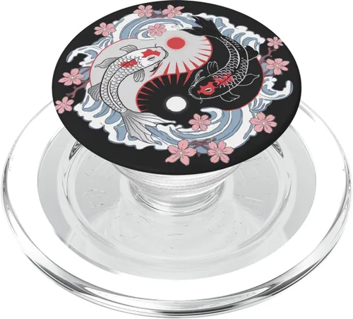 Vista 8 de Peces japoneses Koi Fish Japón Carpa Yin Yang Nishikigoi Fish PopSockets Adhesivo PopGrip