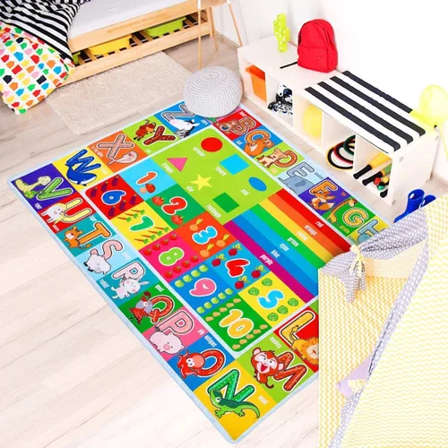 Vista 2 de IMIKEYA Alfombra educativa para niños, colección de juegos ABC, números y formas, alfombra de juego para niños, alfombra de juego para sala