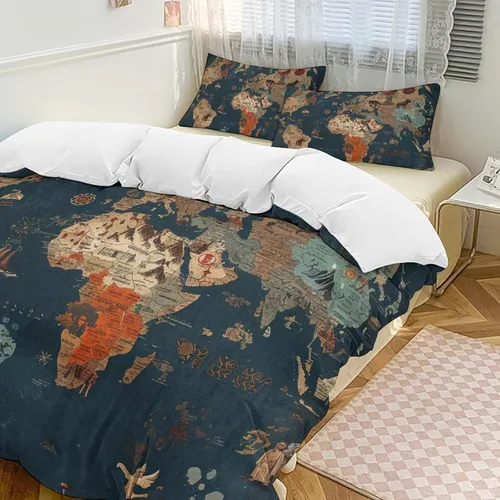 Vista 13 de World - Juego de funda de edredón tamaño matrimonial, juego de funda de edredón supersuave de artes visuales, juego de ropa de cama de microfibra