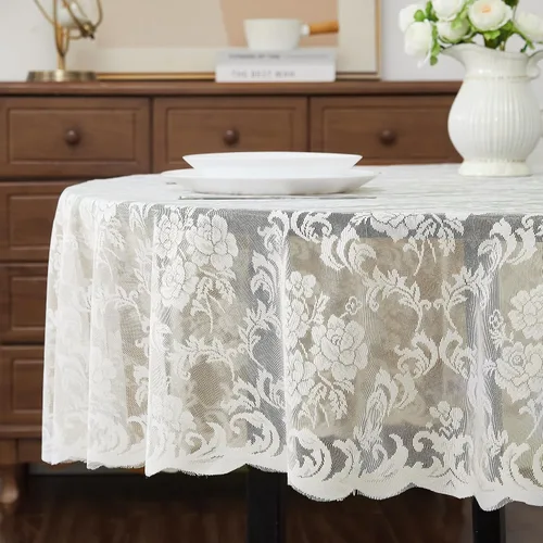 Vista 11 de Warm Home Designs Mantel Redondo Gótico. Cubierta de Mesa Circular Negra de 60 Pulgadas. Elegante Mantel Pequeño de Halloween con Diseño Floral