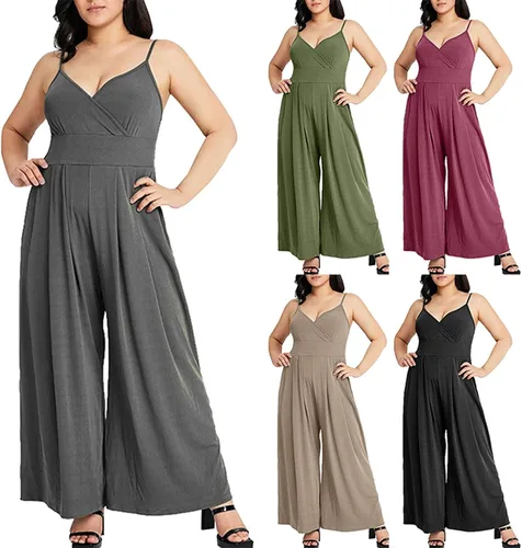 Vista 7 de HJYUZP Sweat Pants for Womens Women's Wide Leg Pants Solid Color V Neck Sexy Straight Leg Camisole Pants for Women Trendy