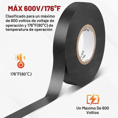 Vista 5 de RED WOLF Cinta eléctrica de vinilo de 1 pulgada x 66 pies, 5 rollos, cinta eléctrica de PVC con certificación UL CSA de 7 mil de grosor, resistente