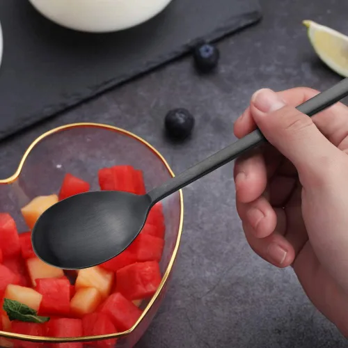 Vista 6 de Cuchara de sopa, cucharas coreanas, 8 cucharas de sopa asiática de acero inoxidable, mango largo de 8.5 pulgadas, cucharas de ramen coreano