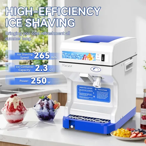 Vista 2 de Trituradora de hielo eléctrica, máquina de hacer cono de nieve de 250 W, grosor ajustable de 265 libras/hora para bar, fiestas, eventos, aperitivos