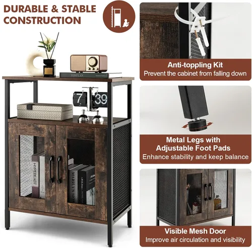 Vista 4 de LOKO Gabinete para bar de vinos, gabinete de licor industrial con estante de vino desmontable, gabinete de vino con soporte para vidrio, gabinete