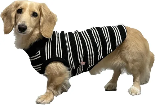 Vista 23 de D Doggy Star - Suéter de perro salchicha para perros, ropa de forro polar, abrigo de invierno (M, bolsillo azul marino)