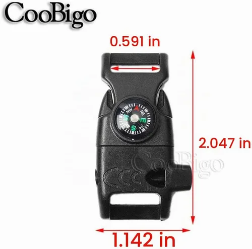 Vista 2 de CooBigo 5/8" Compass Whistle Buckle Plastic Paracord Bracelet Outdoor Camping Emergency Survival Travel Kits