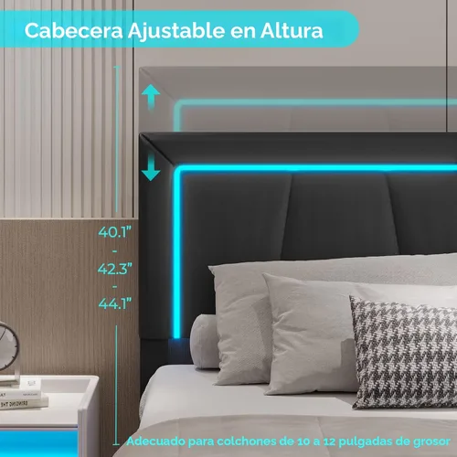 Vista 2 de Hasuit Marco de cama Full con 4 cajones de almacenamiento debajo, cama de plataforma tapizada tamaño Full con cabecera de cuero artificial, cama