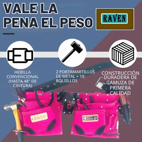 Vista 4 de Raven Bolsas de herramientas Rosa, azul, beige, negro Cinturón de nailon + cinturón de cuero Bolsa individual + bolsa doble Rosa