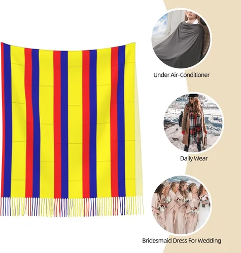 Vista 7 de Poncho de frente abierto con borla y estampado de bandera colombiana para mujer, Multicolor