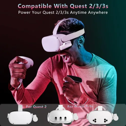 Vista 12 de Saqico Battery Pack for Oculus Quest 2/3/3S, 5000mAh Extended Power with Multi-Colors RGB Lights, Lightweight and Portable VR Extend Power