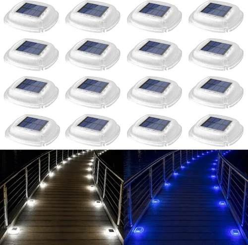 Vista 11 de Lacasa Solar Deck Lights, 4 Pack Dock Step Driveway Pathway Garden Lights Cool White & Warm White