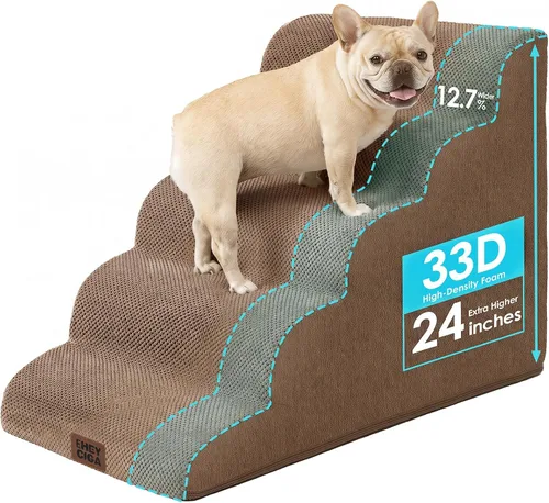 Vista 19 de EHEYCIGA Rampa curvada para escaleras para perros, camas altas de 4