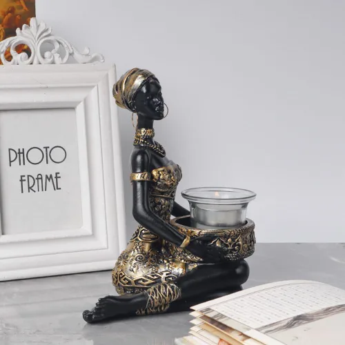 Vista 8 de Rayberro African Women Sculpture,7.48" Black Women Figurine Home Decor Tribal Lady African American Women Statue,Storage Decoration,Collectible