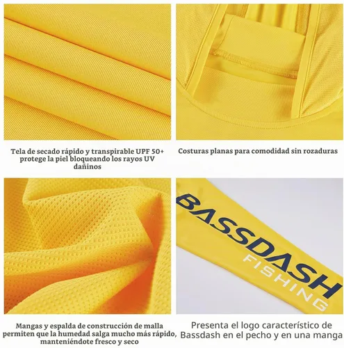 Vista 4 de BASSDASH UPF 50+ - Sudadera con capucha para hombre, protección solar UV, manga larga, rendimiento Ámbar/Azul Oscuro