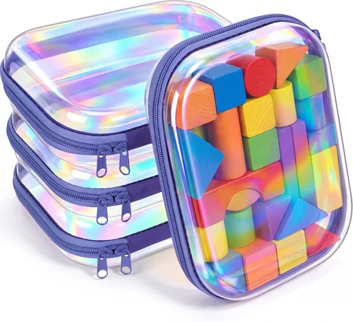Vista 8 de Hoolerry 4 piezas de estuches rígidos transparentes con cremallera, bolsas de maquillaje, estuche de plástico para lápices, contenedores de caja