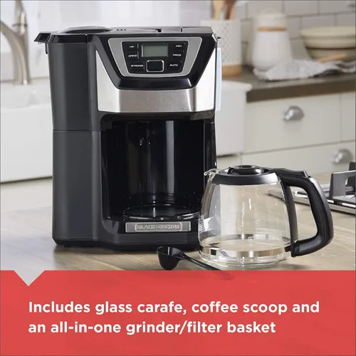 Vista 11 de Black and Decker BLACK+DECKER - Cafetera de 12 tazas para moler y preparar café, color negro, CM5000B