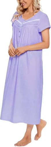 Vista 2 de IZZY + TOBY Camisón de algodón para mujer, largo, ligero, manga corta, suave, pijama