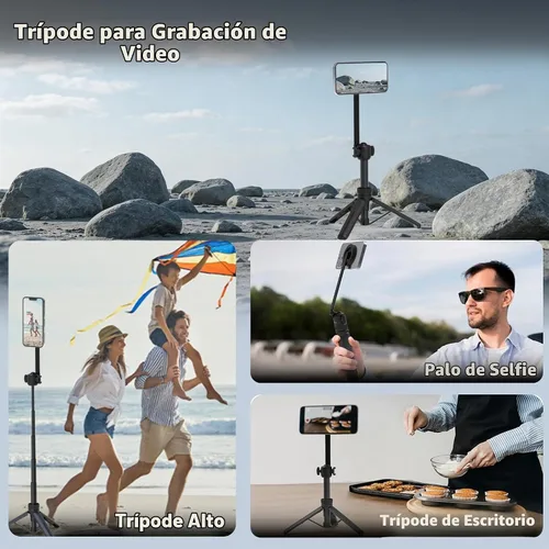 Vista 6 de PHOPIK Trípode magnético para teléfono selfie stick de 35 pulgadas, trípode extensible para teléfono con zapata fría y control remoto, compatible