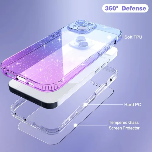 Vista 8 de IDweel Funda para iPhone 15 con protector de pantalla (vidrio templado), híbrida 2 en 1, a prueba de golpes, suave, delgada, transparente