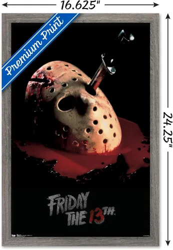 Vista 3 de Trends International Friday The 13th - Póster de pared de máscara sangrante, 14.725 x 22.375 pulgadas, versión enmarcada de madera de granero
