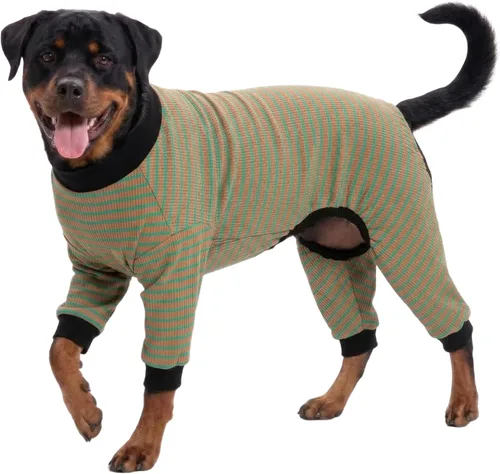 Vista 10 de LovinPet Pijama grande para perro, camisa de algodón multicolor a rayas, para dejar de caer, pijamas para mascotas, ropa de bulldog francés, ropa