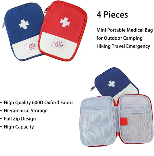 Vista 3 de Paquete de 4 mini bolsas de primeros auxilios de viaje de 7 x 5, bolsa médica portátil de primeros auxilios para exteriores, bolsa de almacenamiento