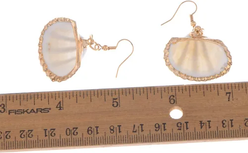 Vista 6 de Alilang Golden Accent - Pendientes colgantes marinos con diseño de almeja náutica, concha, concha, peces, sirenas Oro