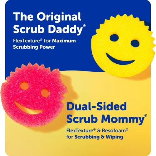 Vista 7 de Scrub Daddy 6 esponjas de cocina Scrub Mommy y 1 soporte de esponja Daddy Caddy - Sin arañazos para platos y limpieza multiusos, sin BPA y fabricado