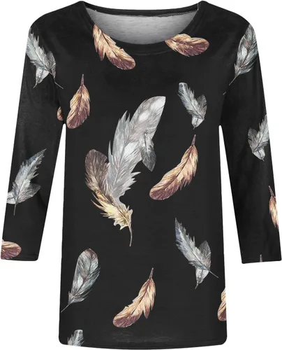 Vista 3 de Stessotudo Women Casual 34 Sleeve Tops Crewneck Pullover Summer T Shirts Floral Print Elbow Sleeve Loose Fit Fashion Blouse