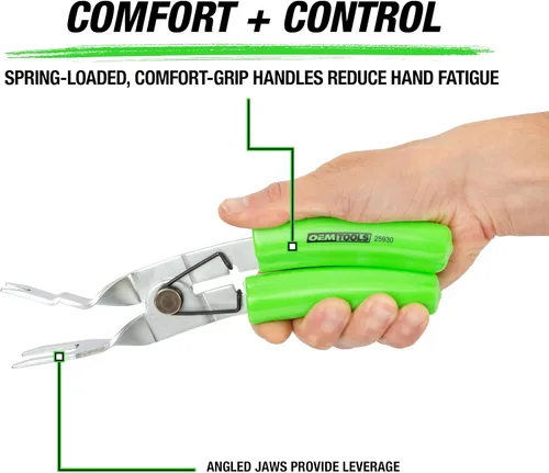 Vista 3 de OEMTOOLS 25930 Alicates de clip para paneles y recortes, herramienta de extracción de sujetadores automotrices, punta de 2 pasos para extracción