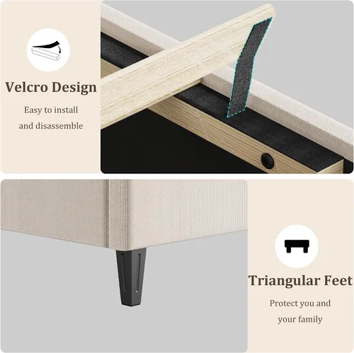 Vista 7 de GAOMON Base de cama tapizada tamaño individual, color beige, base de cama de plataforma resistente con cabecera tapizada y listones de madera