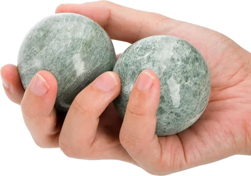 Vista 3 de Lyellfe Juego de 4 bolas Baoding de piedra de mármol, bolas de meditación de 2 pulgadas con caja, pelota de masaje de ejercicio de salud china