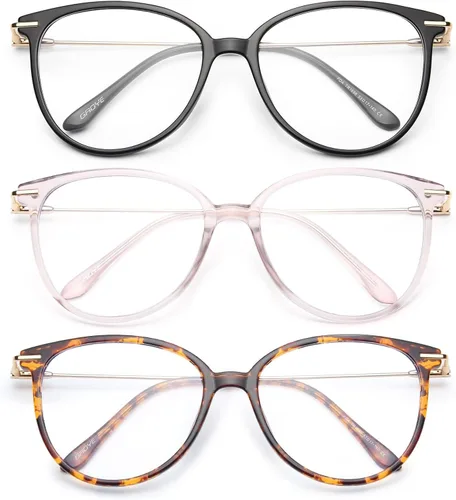Vista 20 de Gaoye - Gafas de bloqueo de luz azul - Marcos redondos TR90 de moda, brazos de metal, protección UV400 - Estuche suave a juego * 1 marco negro