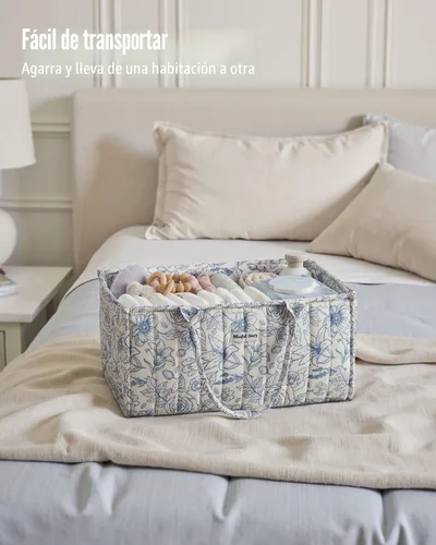Vista 4 de Blissful Diary Organizador de pañales con flores, elegante cesta de almacenamiento para guardería, regalo para baby shower, imprescindible