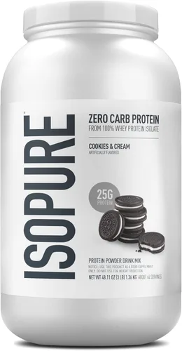 Vista 22 de Isopure Zero Carb 100% Proteína Pura de Suero Aislado en Polvo, Libre de Lactosa, Libre de Gluten, Con Vitaminas, Crema de Plátano, 25g de Proteína